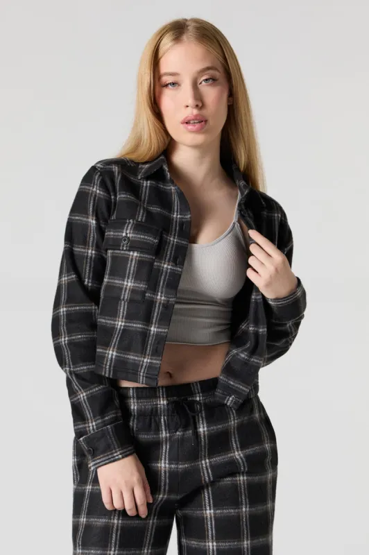 Fleece Cropped Button-Up Top sold by Urban Planet