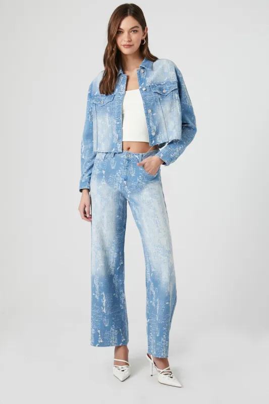 Jean à jambe large en denim d'aspect usé délavé à la pierre sold by Urban Planet