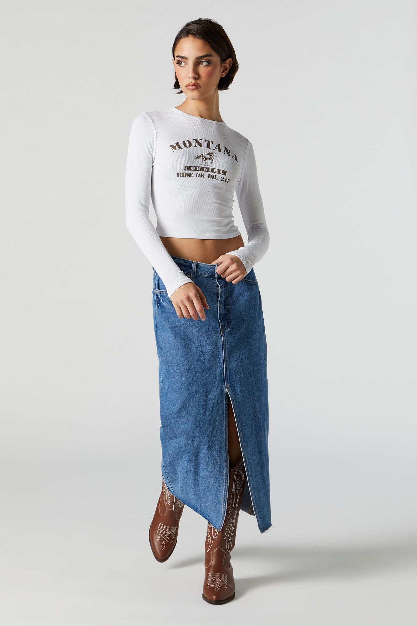 Ribbed Montana Ride or Die Graphic Long Sleeve Top sold by Urban Planet product image thumbnail 3