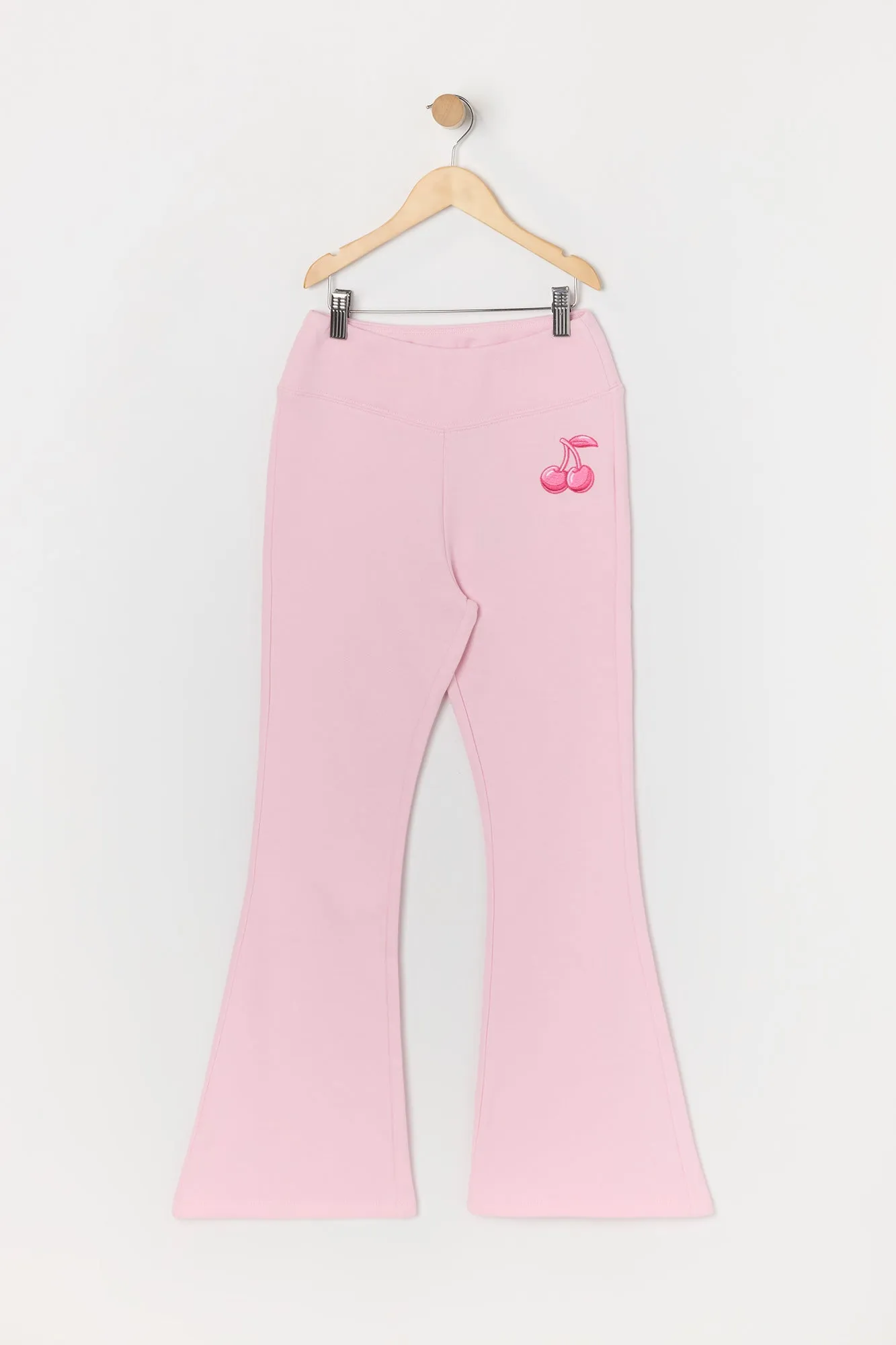 Pantalon à jambe évasée en molleton avec motif brodé Cerise pour fille sold by Urban Planet