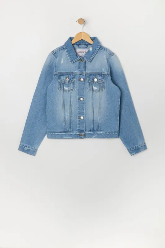 Girls Medium Wash Denim Jacket sold by Urban Planet