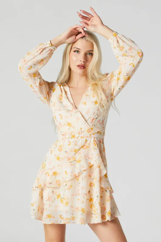 Floral Chiffon Long Sleeve Mini Dress sold by Urban Planet