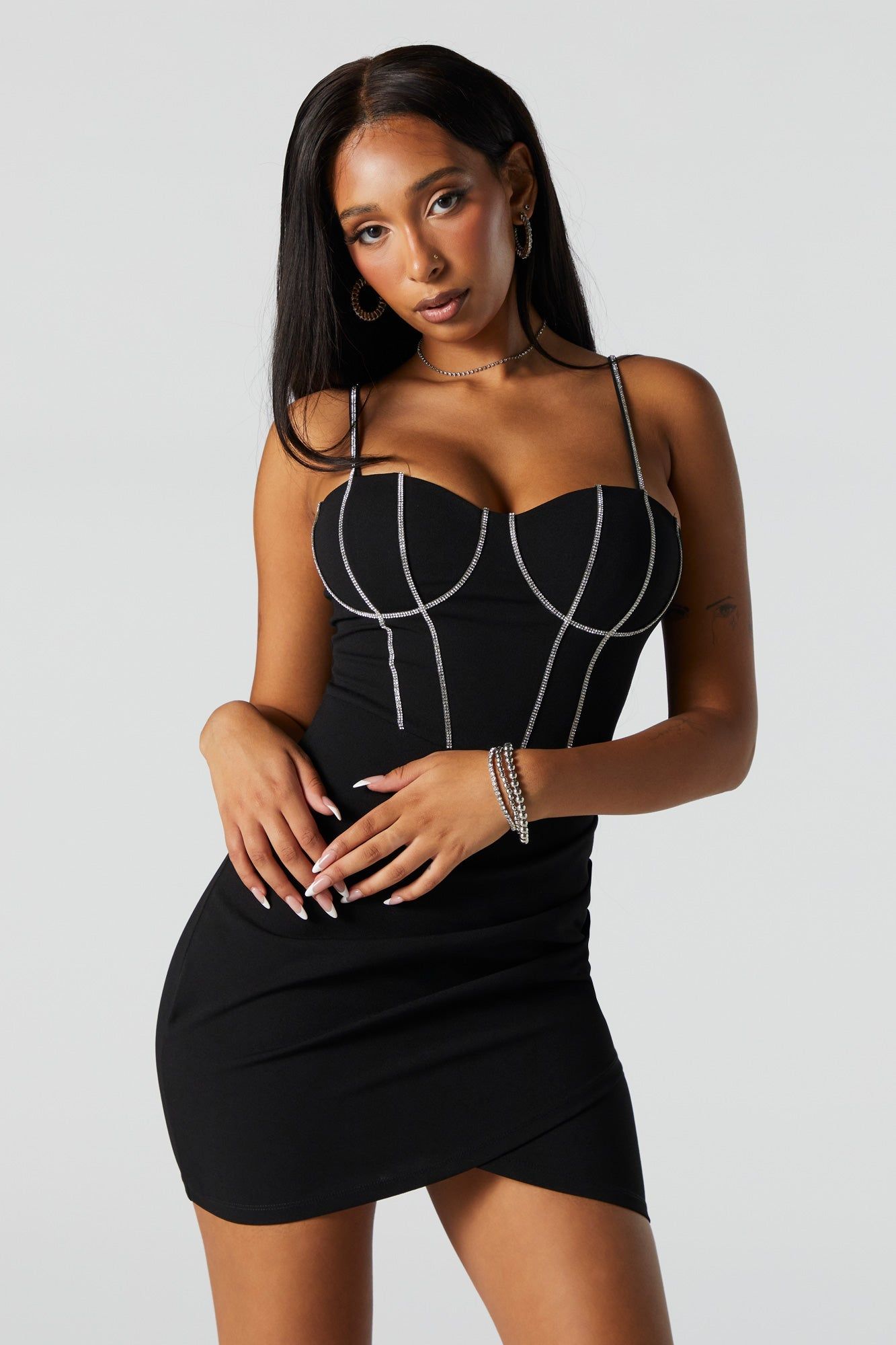Rhinestone Trim Corset Black Mini Dress sold by Urban Planet product image thumbnail 2