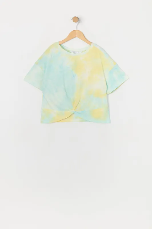 Girls Tie Dye Front Twist T-Shirt sold by Urban Planet