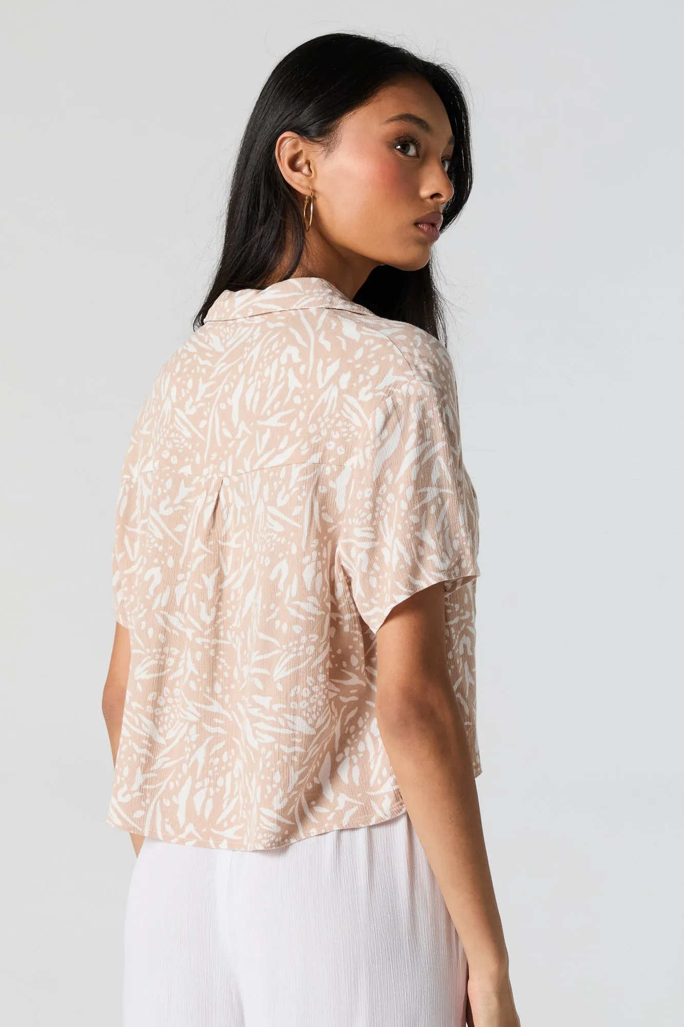 Printed Textured Cropped Button-Up Top sold by Urban Planet product image thumbnail 2