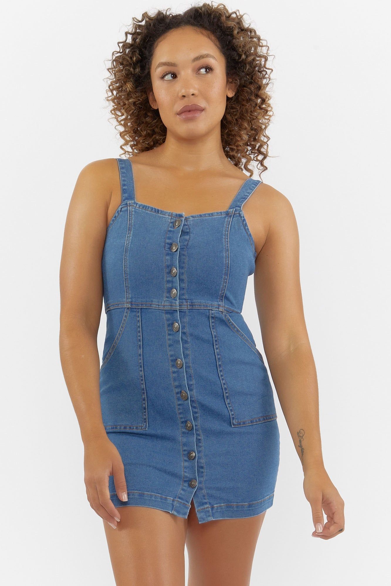 Denim Button-Up Mini Dress sold by Urban Planet