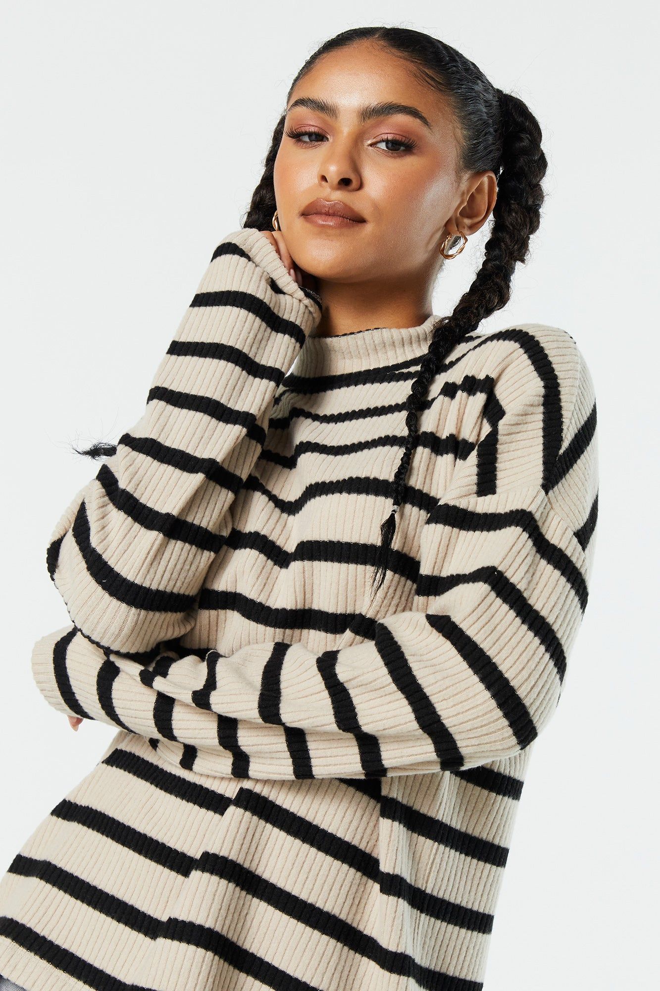 Chandail côtelé rayé avec col cheminée sold by Urban Planet product image thumbnail 4