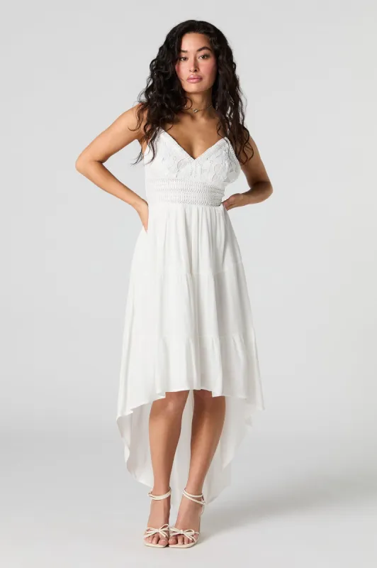 Floral Lace V-Neck Tiered High-Low Dress sold by Urban Planet
