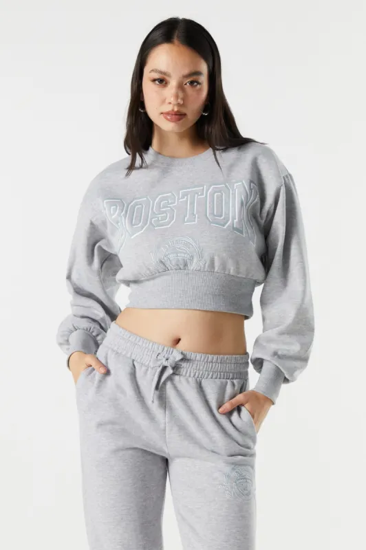 Boston Graphic Fleece Cropped Sweatshirt sold by Urban Planet