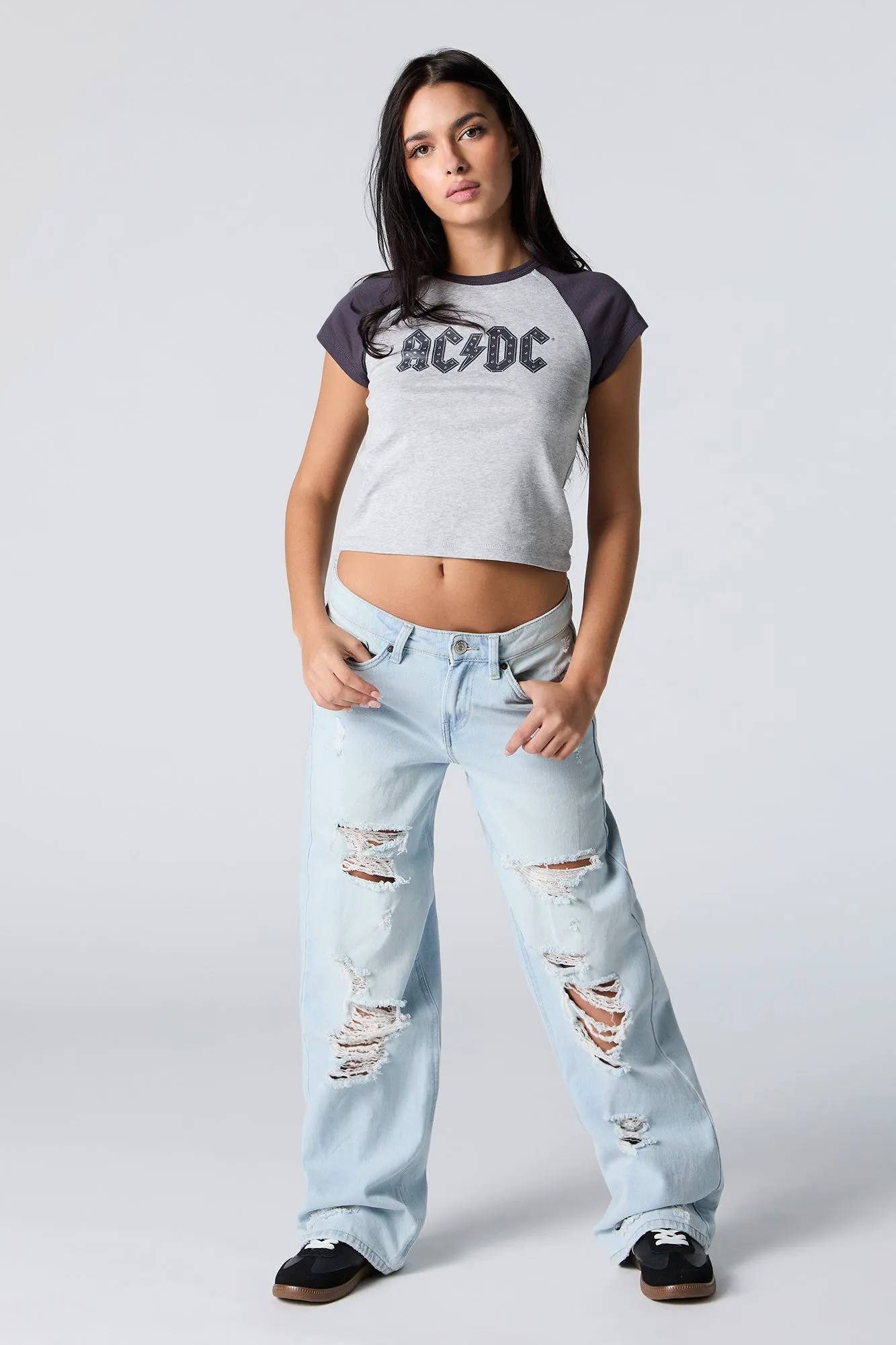 T-shirt raglan ultracourt à imprimé ACDC avec pierres du Rhin sold by Urban Planet product image thumbnail 3