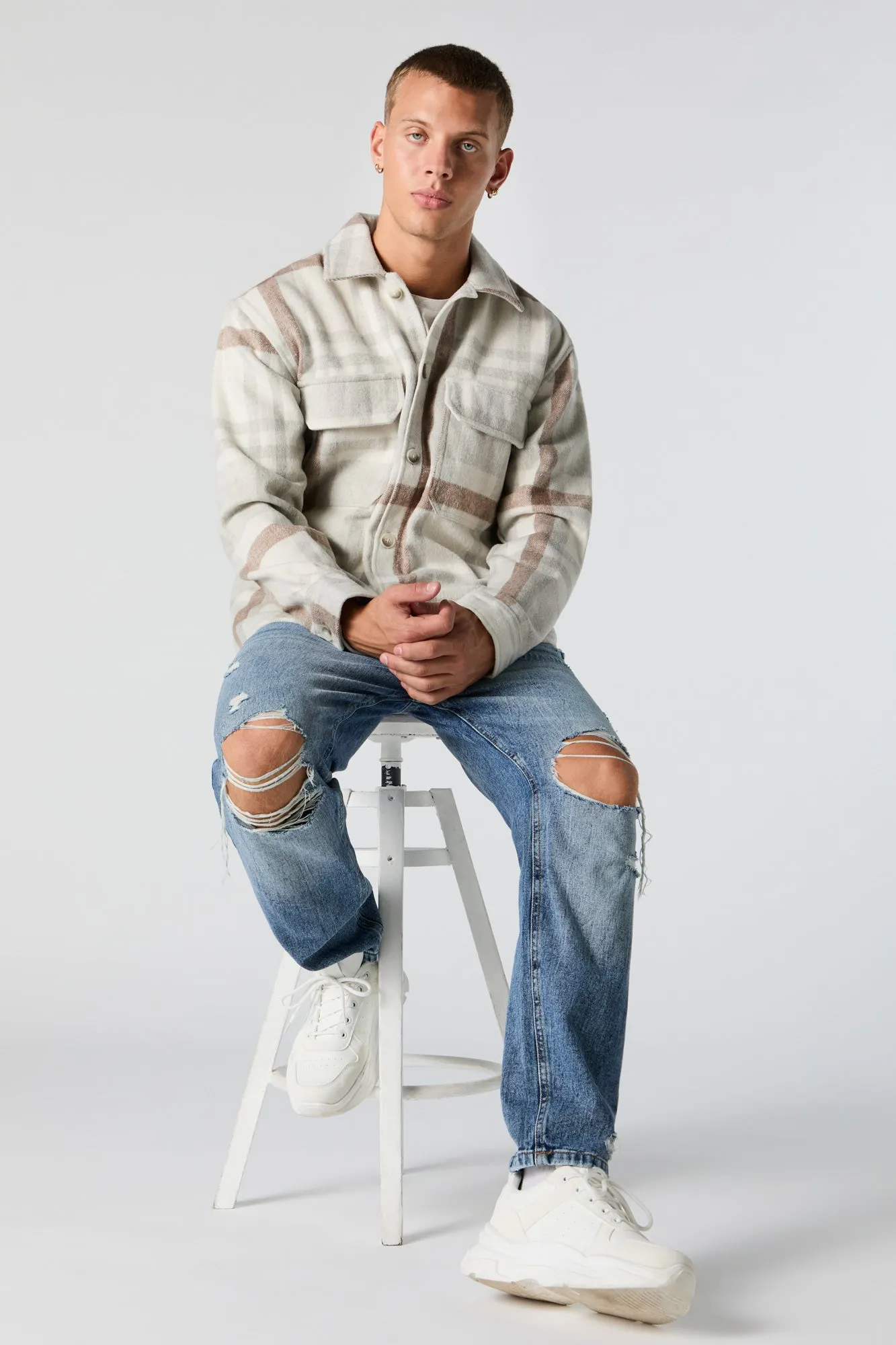 Plaid Collared Shacket sold by Urban Planet