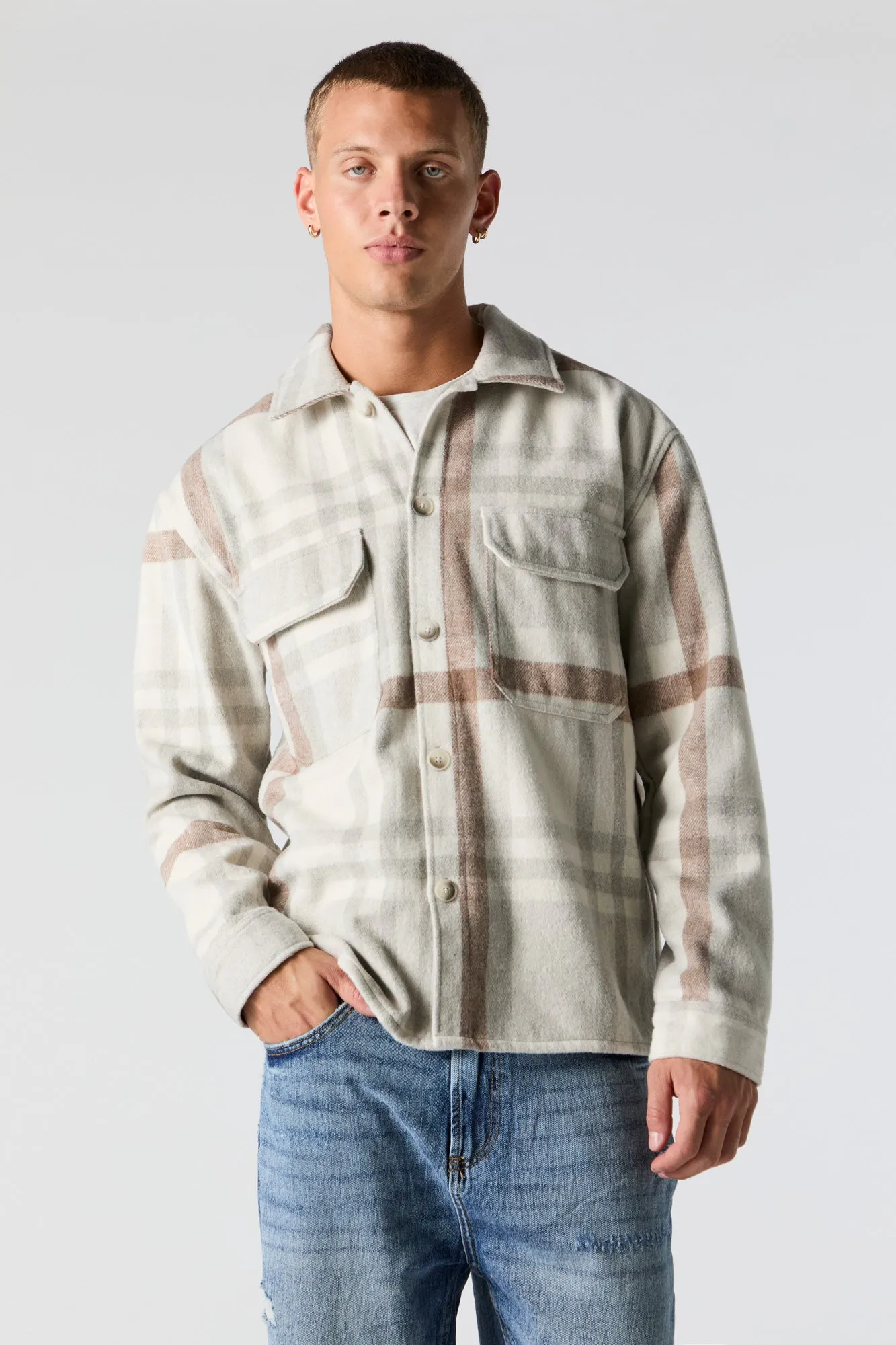 Plaid Collared Shacket sold by Urban Planet product image thumbnail 4