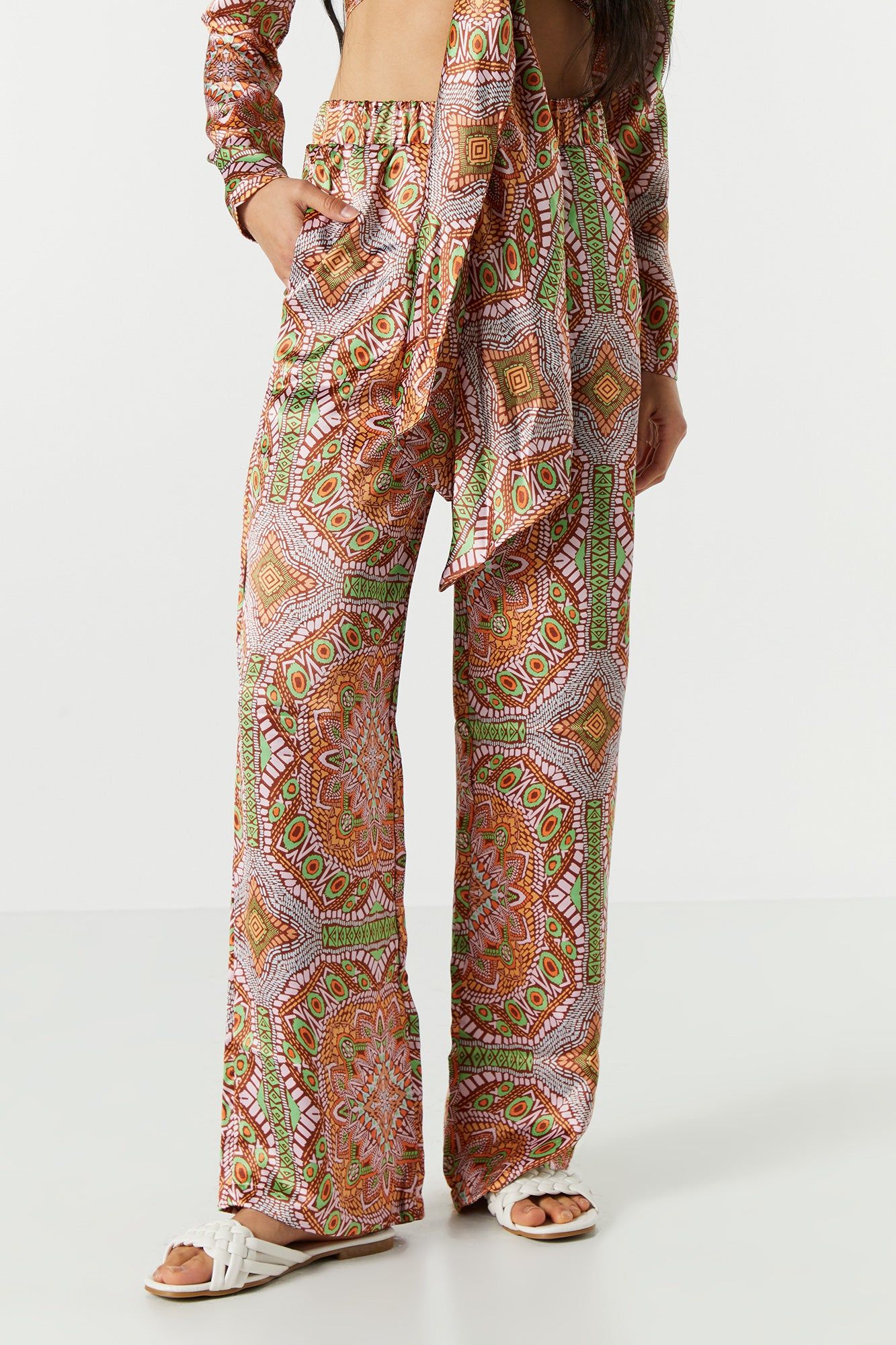 Satin Aztec Print Wide Leg Pant sold by Urban Planet product image thumbnail 2
