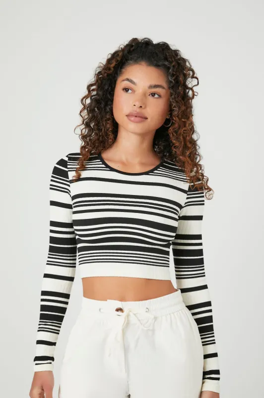 Seamless Striped Knit Long Sleeve Crop Top sold by Urban Planet
