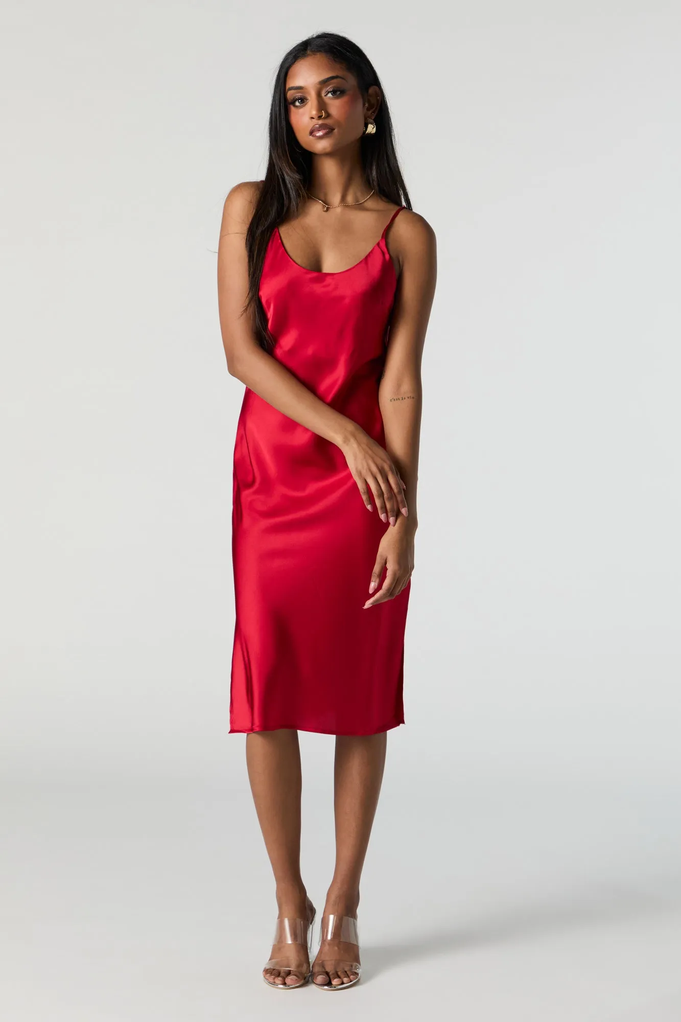 Satin Scoop Neck Cami Midi Dress sold by Urban Planet