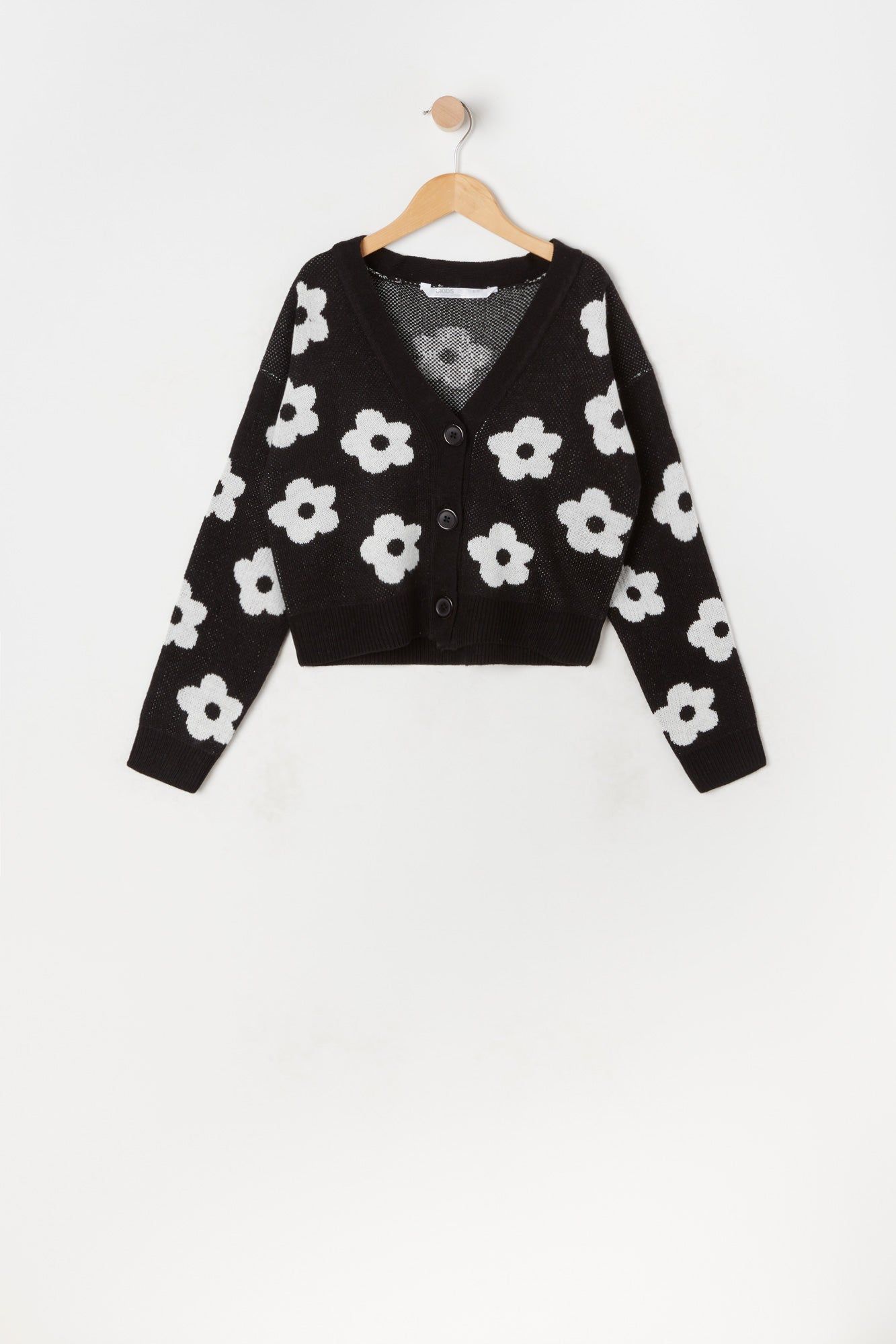 Girls Daisy Print Jacquard-Knit Button-Up Cardigan sold by Urban Planet