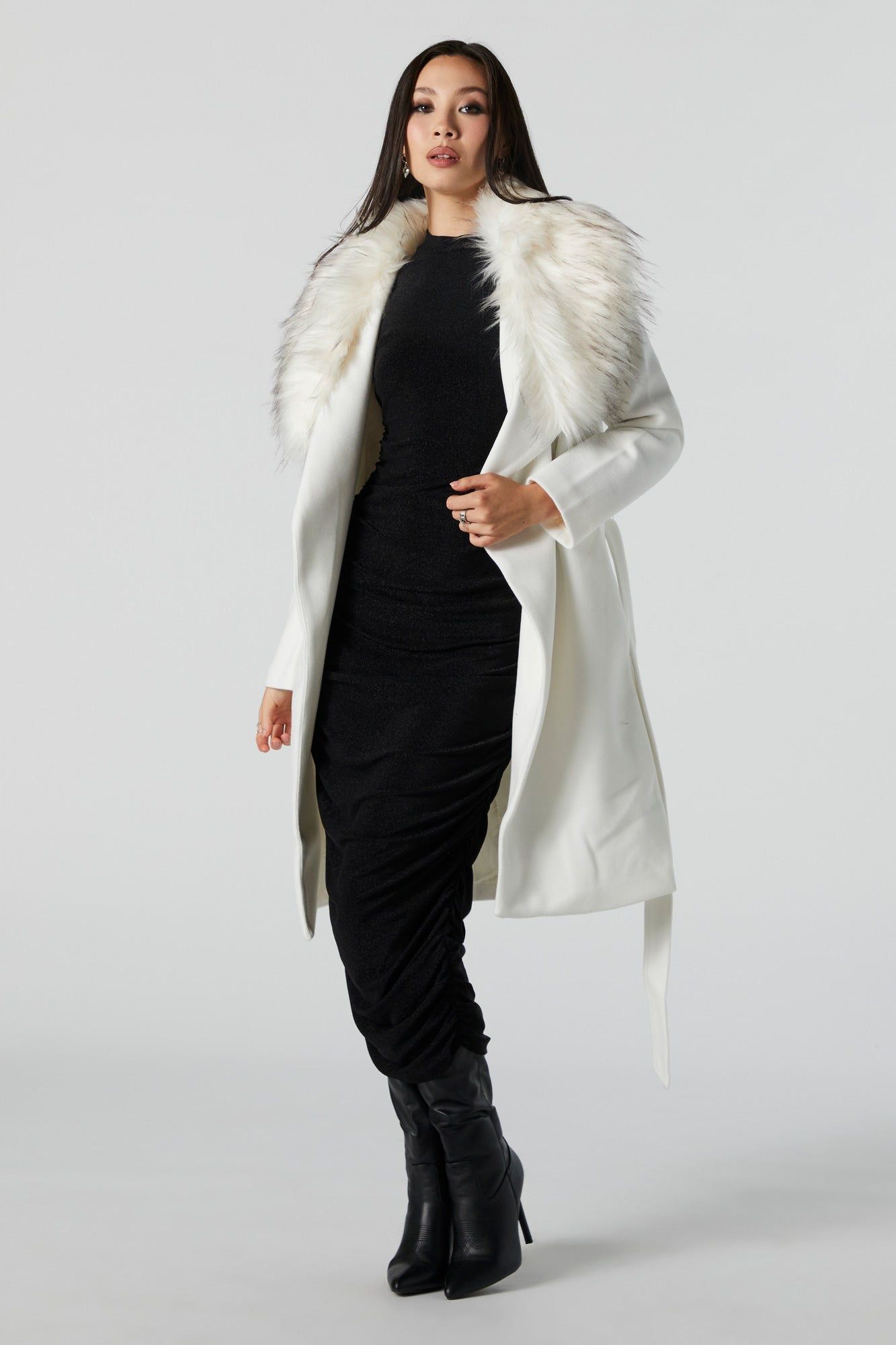 Faux Fur Collared Coat sold by Urban Planet