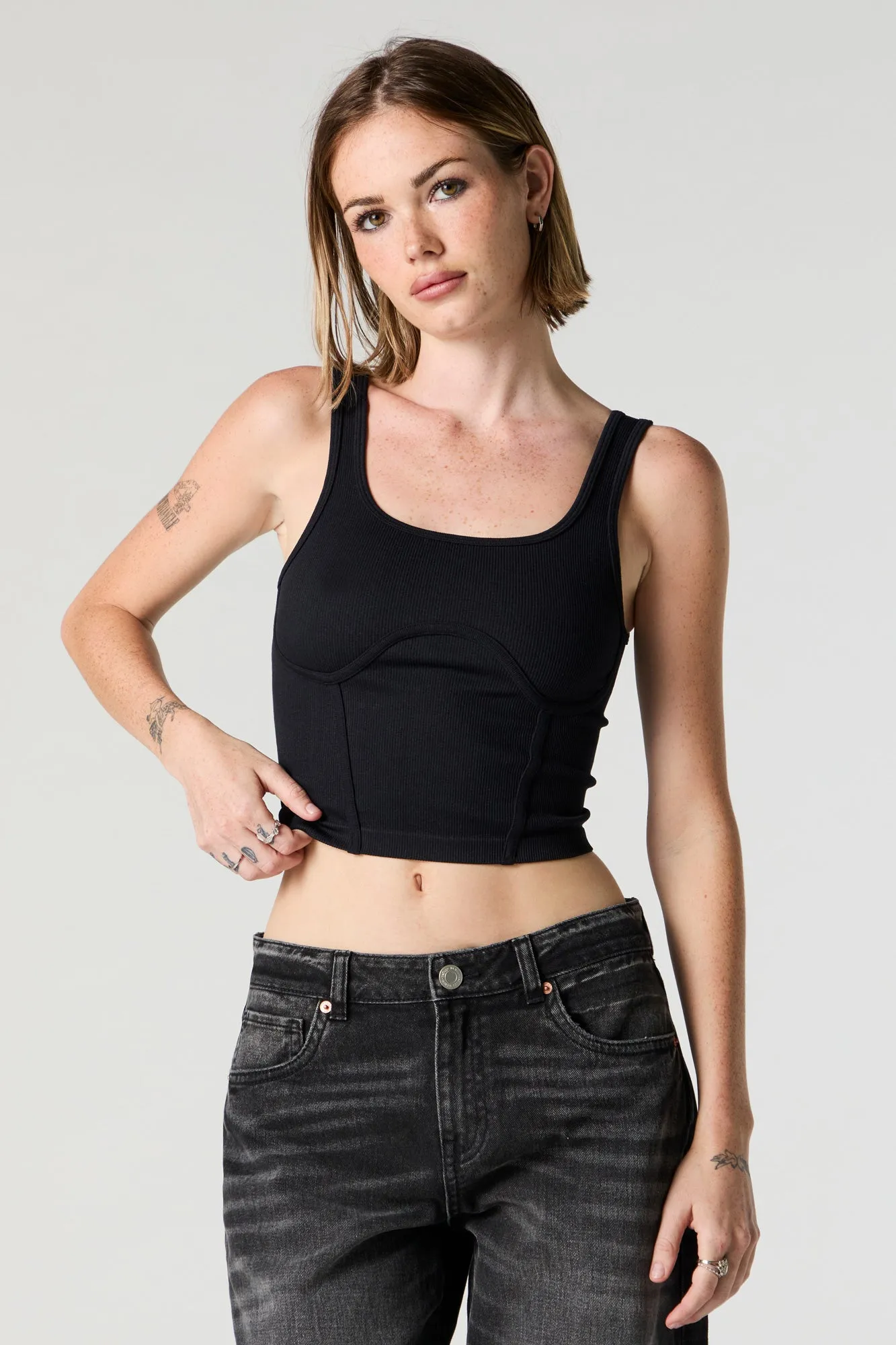 Ribbed Scoop Neck Corset Tank sold by Urban Planet product image thumbnail 4