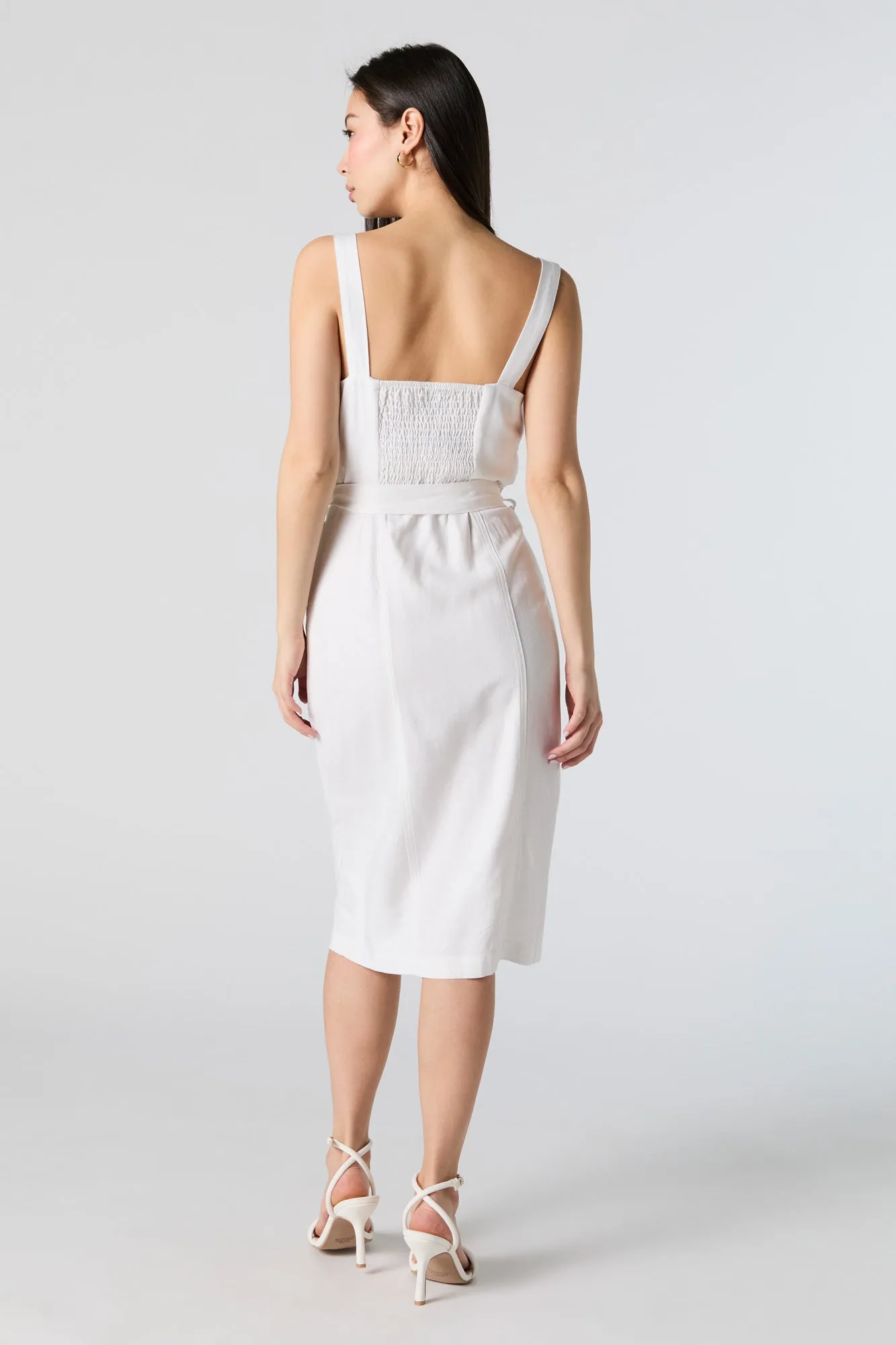 Linen Button Front Belted Midi Dress sold by Urban Planet product image thumbnail 3