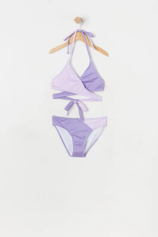 Girls Purple Colour Block Wrap Bikini sold by Urban Planet
