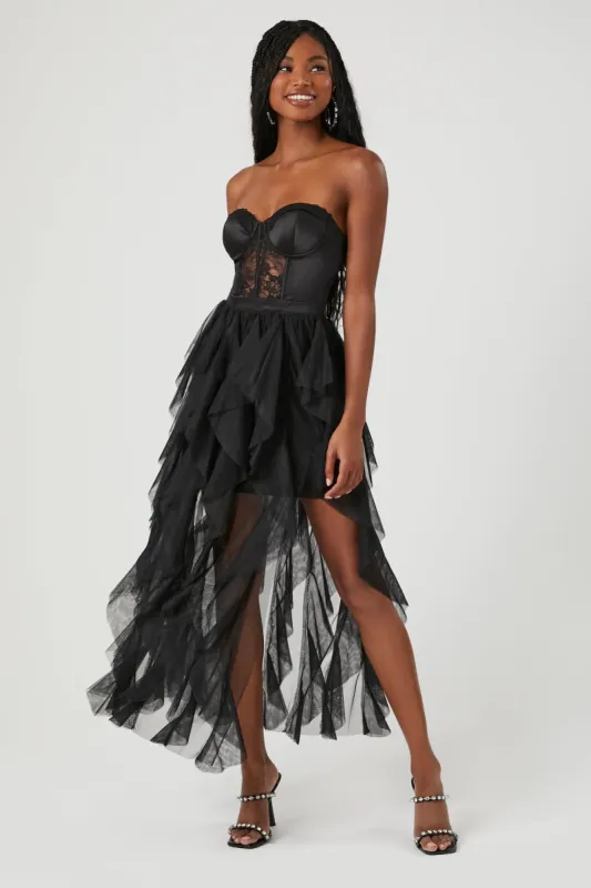 Mesh Ruffled Sweetheart Midi Dress sold by Urban Planet