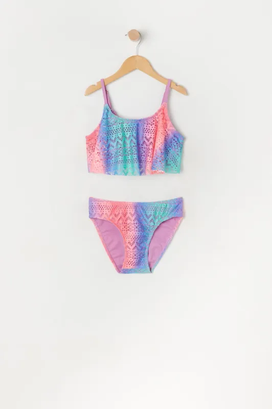 Girls Multicolour 2 Piece Mesh Flounce Swimsuit sold by Urban Planet