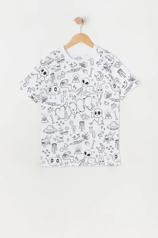 Boys Doodle Print Crew Neck T-Shirt sold by Urban Planet