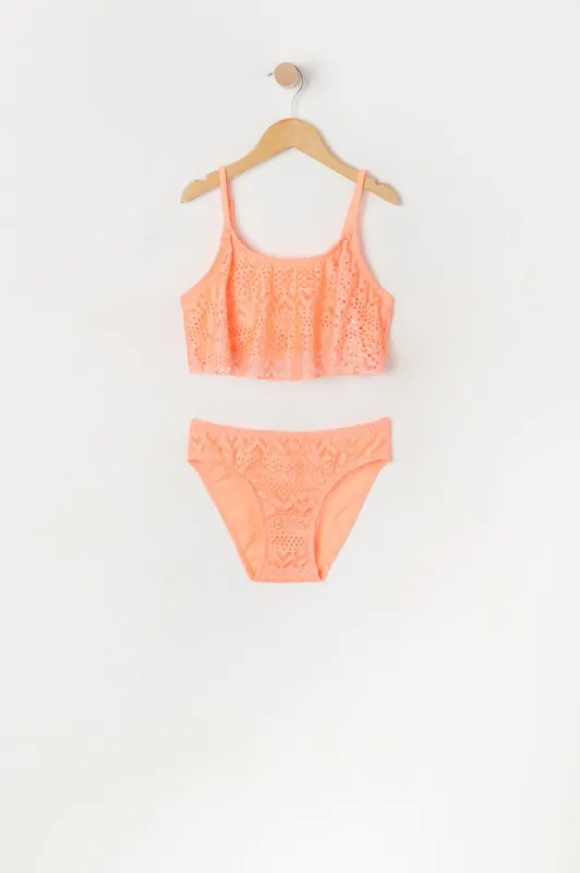 Girls 2 Piece Mesh Flounce Swimsuit sold by Urban Planet