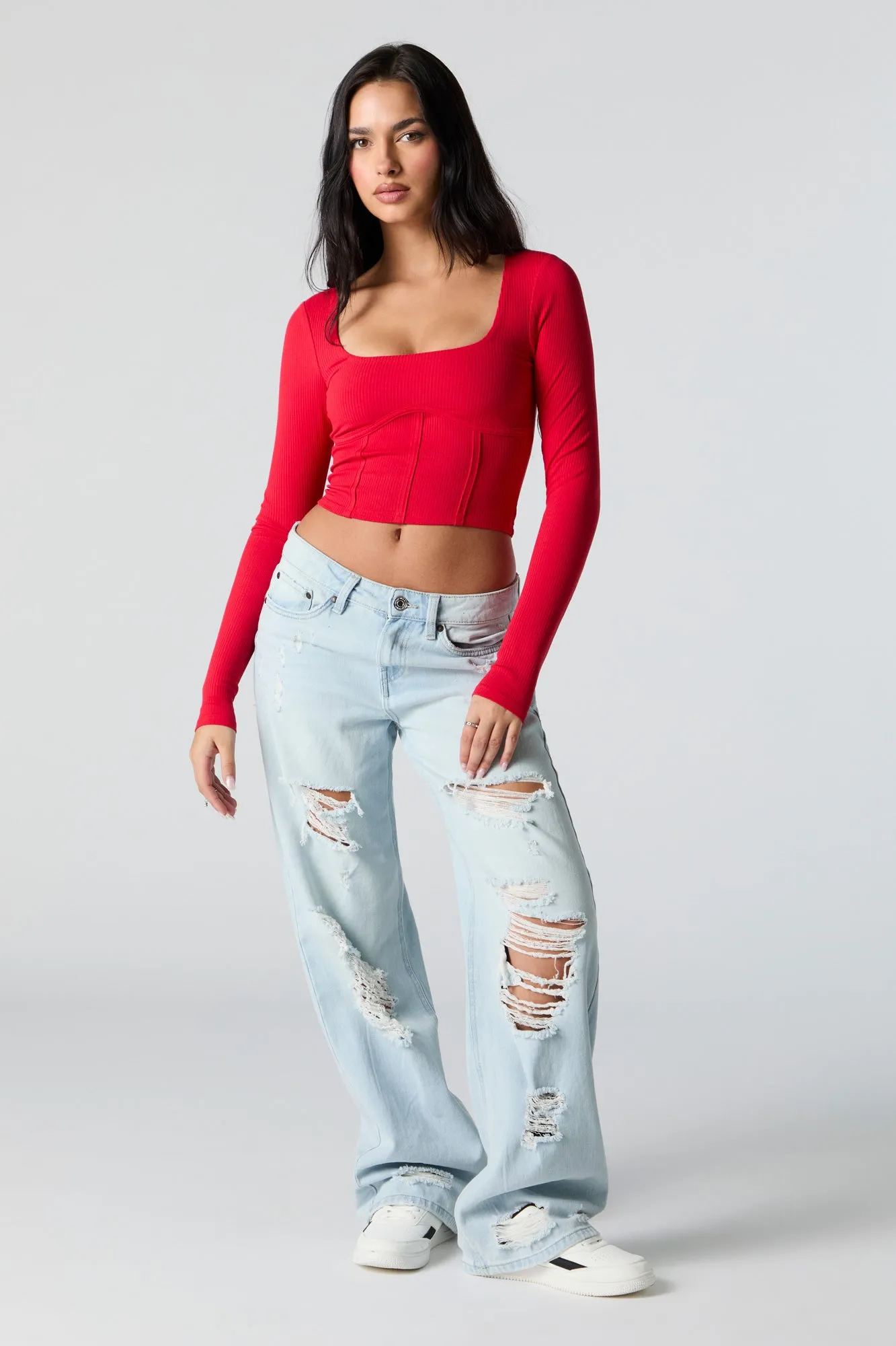 Haut corset côtelé court à manches longues sold by Urban Planet product image thumbnail 3