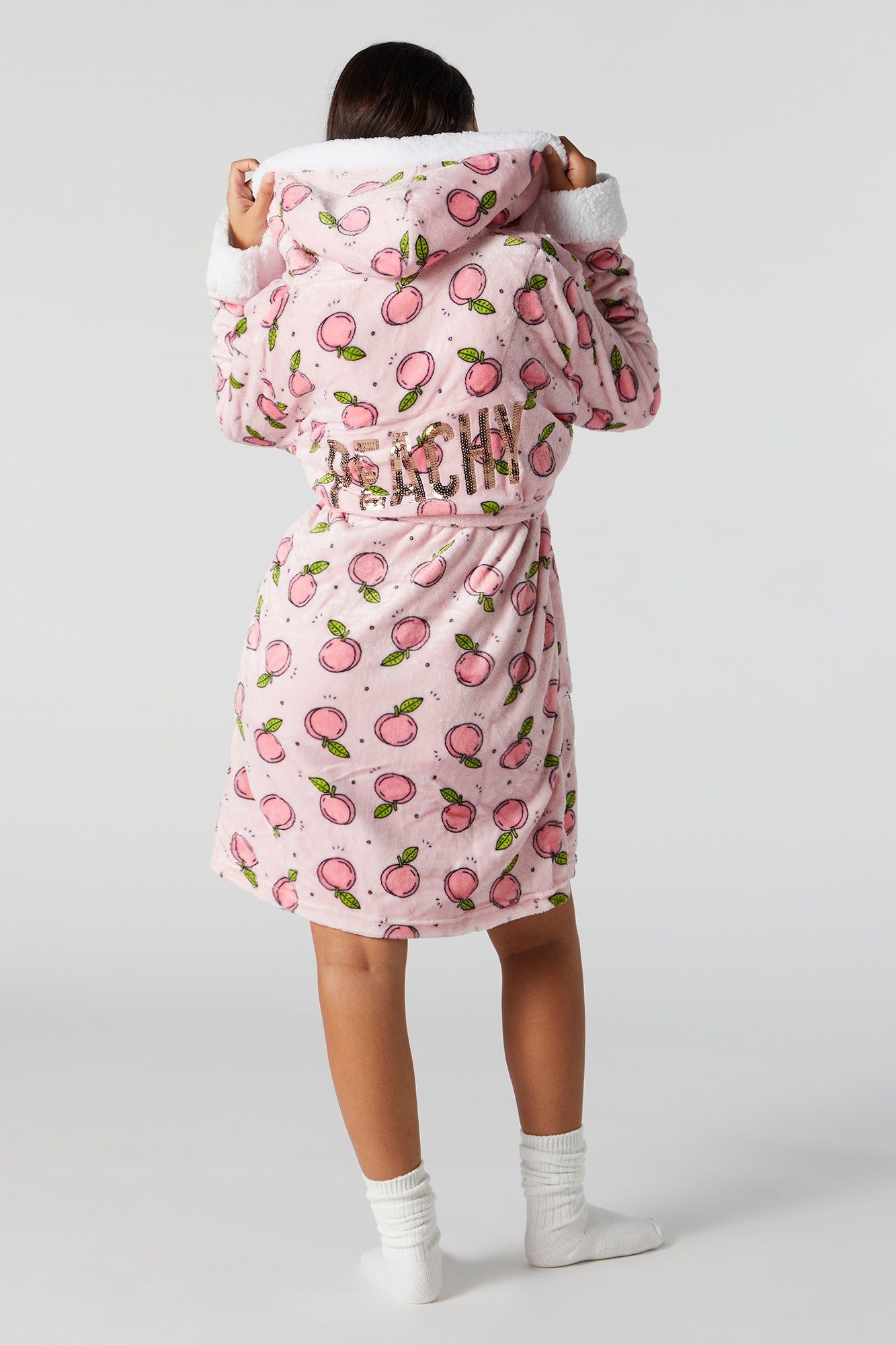 Peach Print Plush Robe sold by Urban Planet product image thumbnail 3
