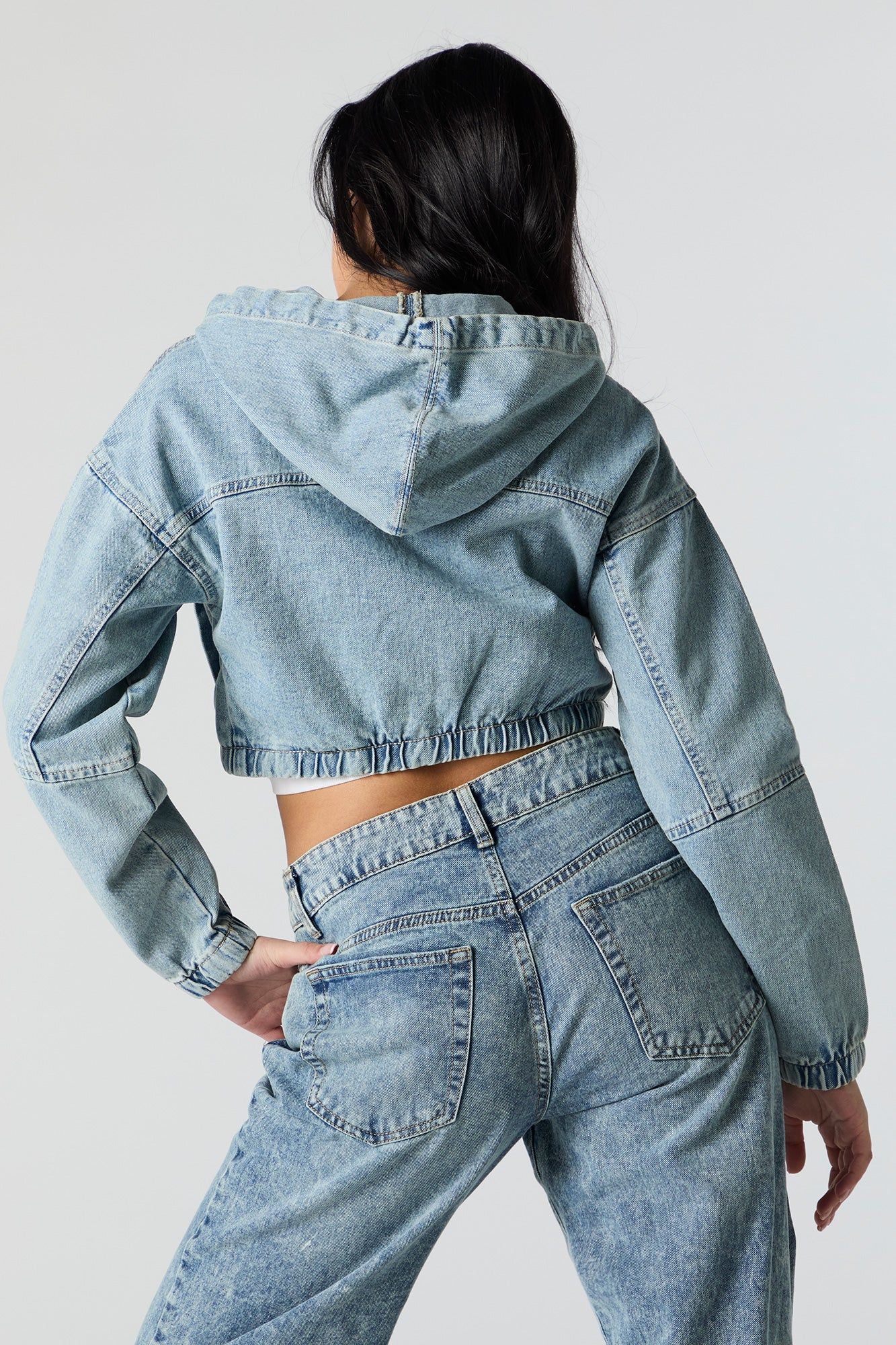 Denim Cropped Zip-Up Hoodie sold by Urban Planet product image thumbnail 2