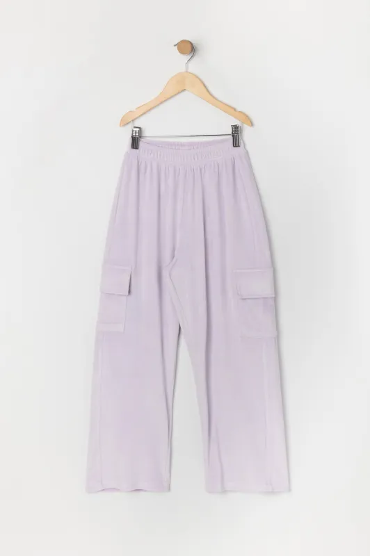 Girls Velour Wide Leg Cargo Pant sold by Urban Planet