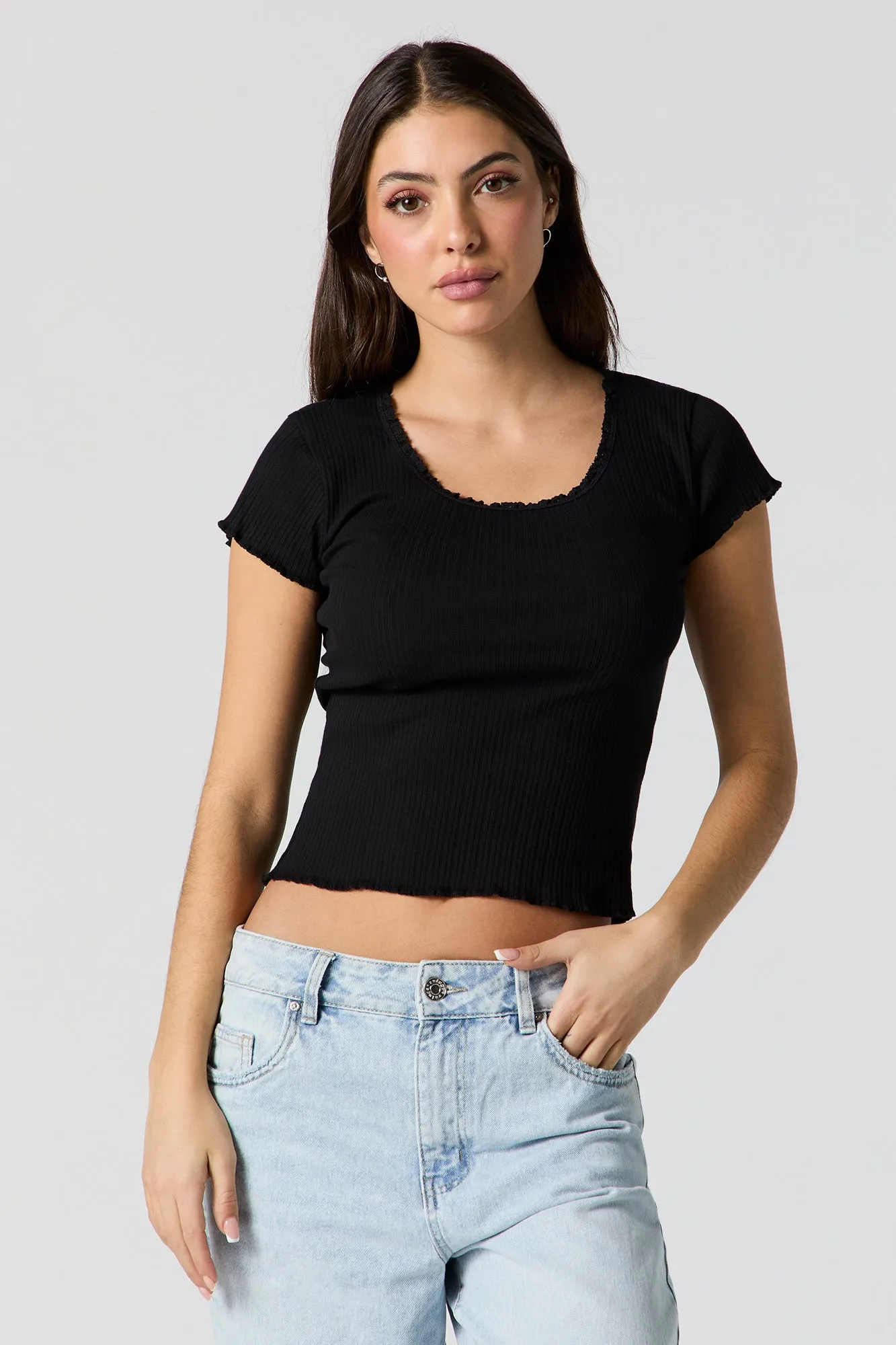 T-shirt côtelé à ourlet volanté sold by Urban Planet product image thumbnail 4