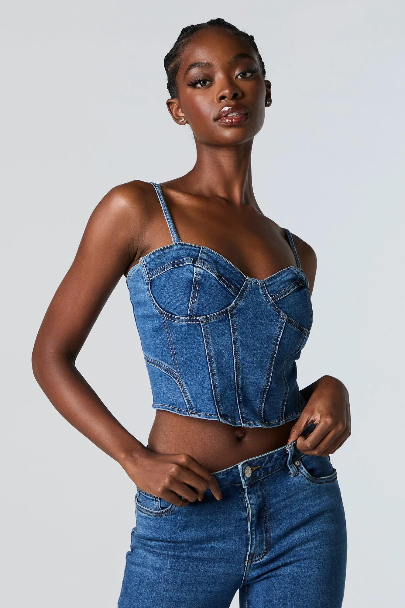 Denim Corset Tank sold by Urban Planet