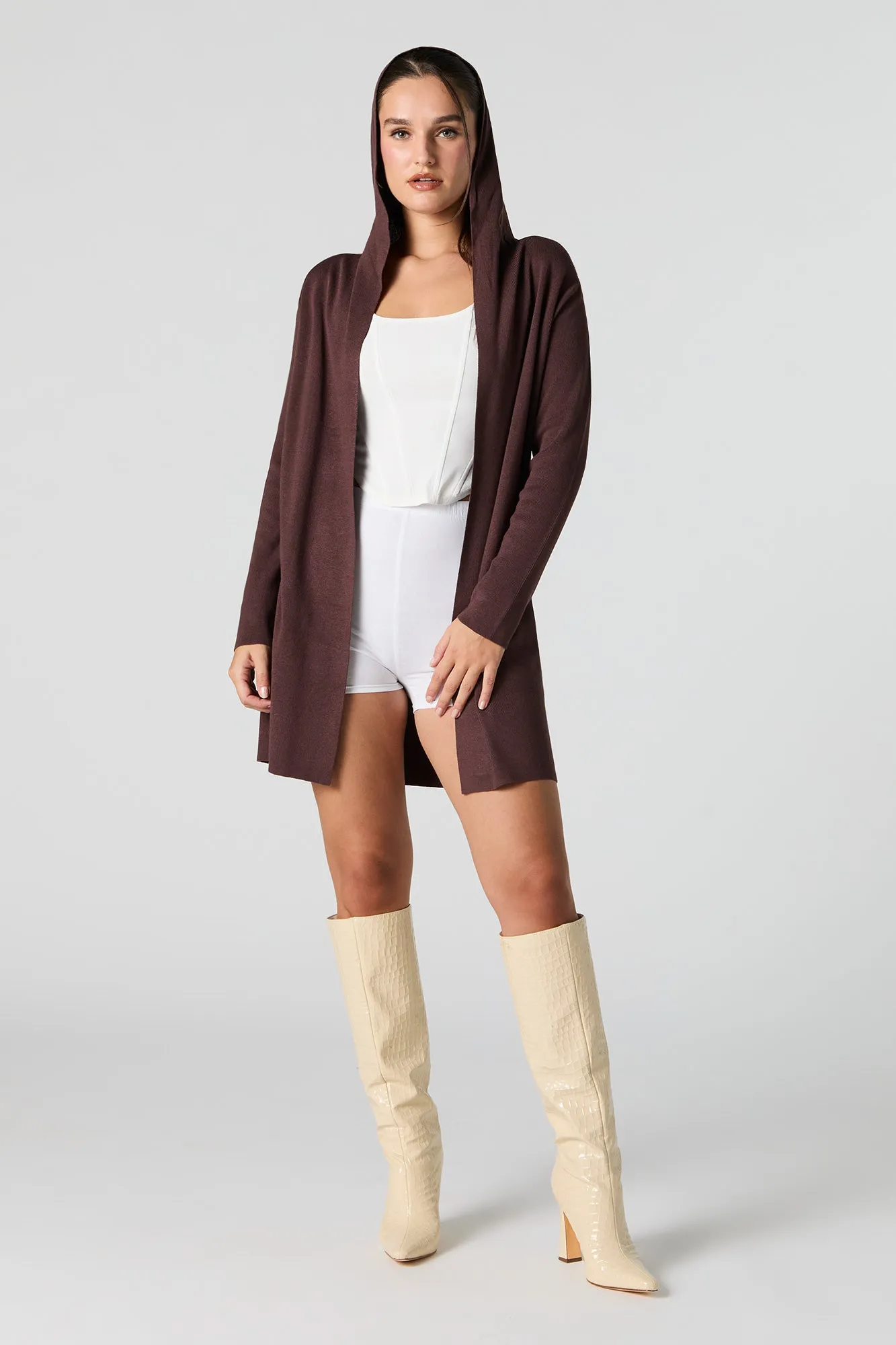 Open Front Long Sleeve Hooded Cardigan sold by Urban Planet product image thumbnail 3