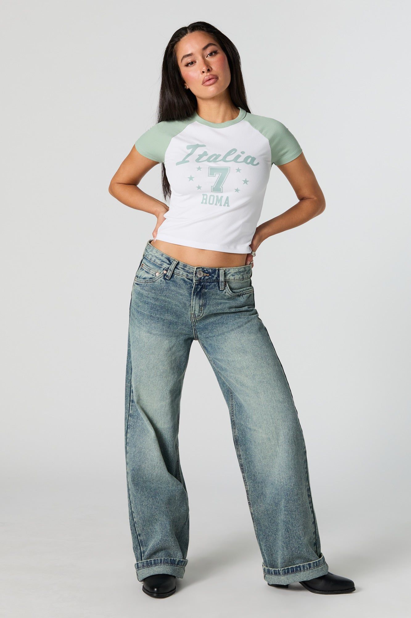 Italia Graphic Ribbed Fitted Raglan T-Shirt sold by Urban Planet product image thumbnail 3