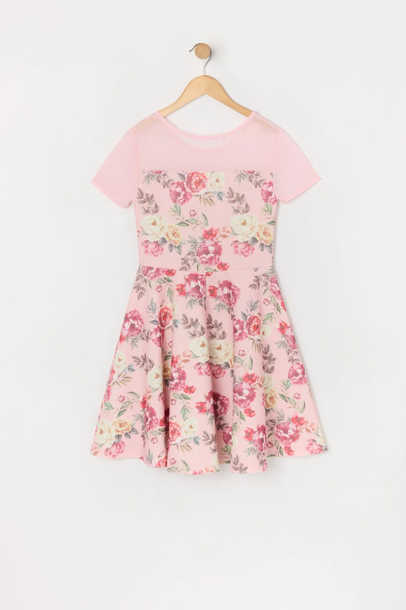 Girls Rose Print Mesh Skater Dress sold by Urban Planet product image thumbnail 3