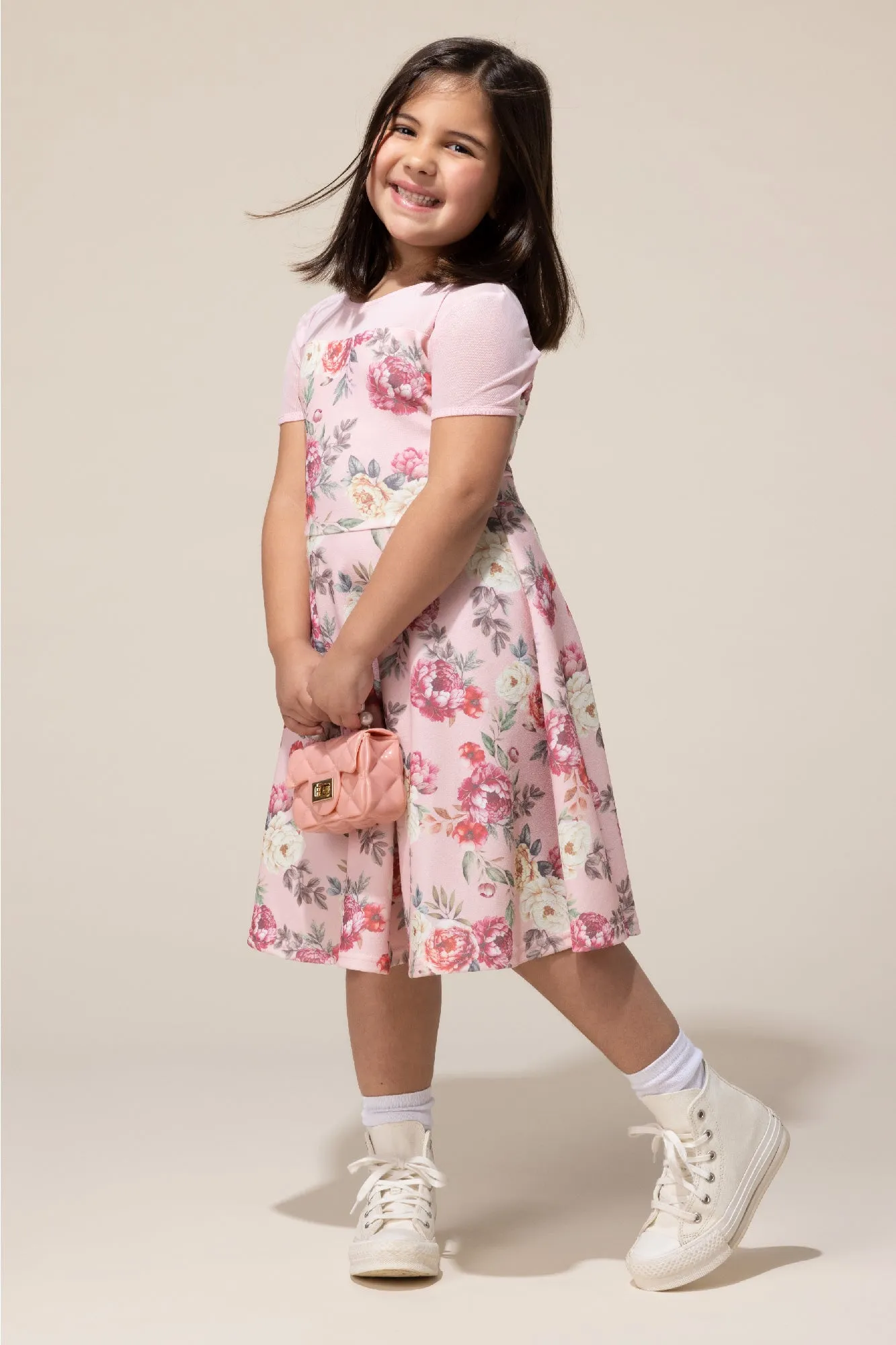 Girls Rose Print Mesh Skater Dress sold by Urban Planet