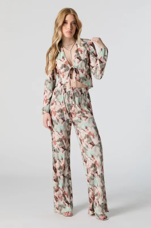 Textured Multi Floral Print Flowy Wide Leg Pant sold by Urban Planet