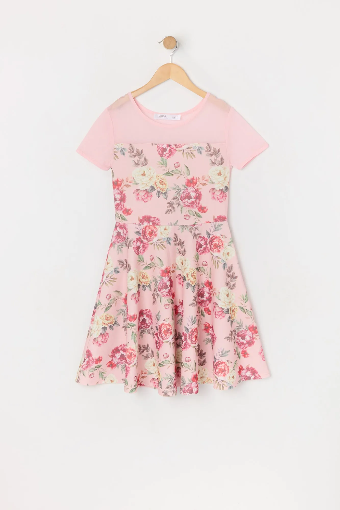 Girls Rose Print Mesh Skater Dress sold by Urban Planet product image thumbnail 2