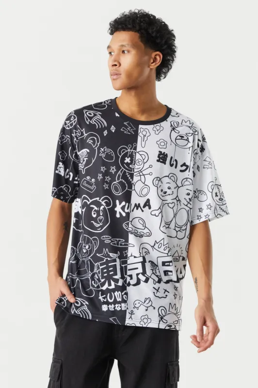 Colour Block Graffiti Teddy Graphic T-Shirt sold by Urban Planet