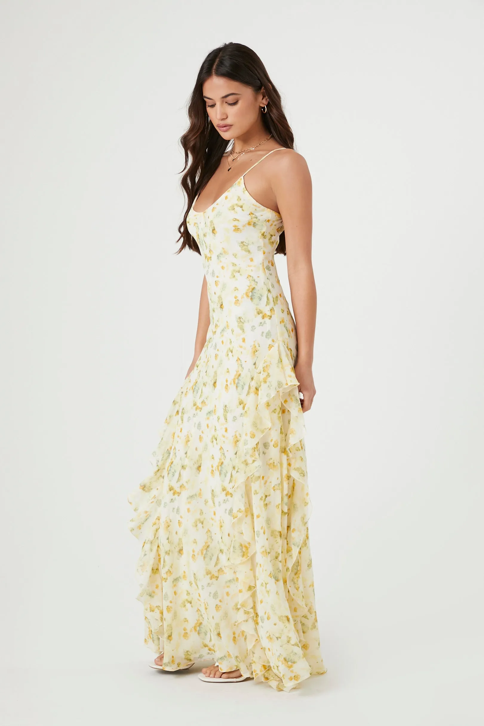 Floral Print Scoop Neck Ruffle Trim Maxi Dress sold by Urban Planet product image thumbnail 2