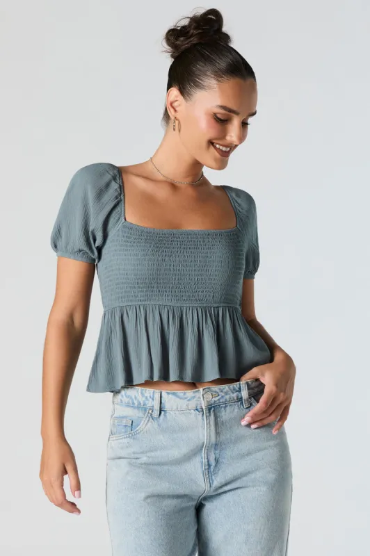 Smocked Puff Sleeve Crop Top sold by Urban Planet