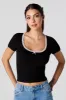 T-shirt côtelé court avec liséré de dentelle sold by Urban Planet