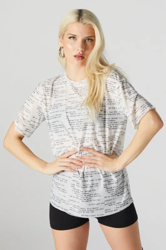 Text Print Mesh Crewneck T-Shirt sold by Urban Planet