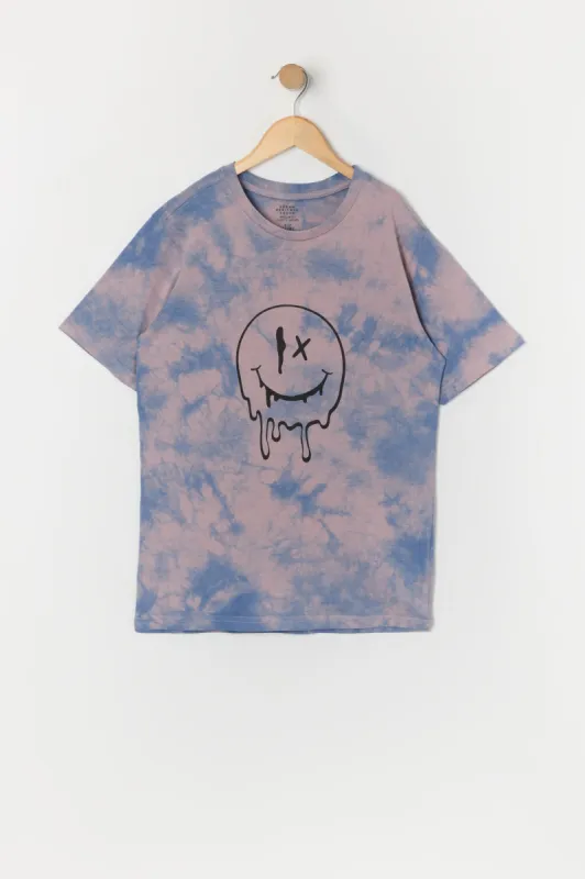 T-shirt noué-teint à imprimé Dripping Smiley pour garçon sold by Urban Planet