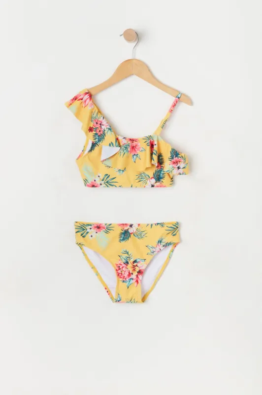 Girls Tropical Print One Shoulder 2 Piece Swimsuit sold by Urban Planet