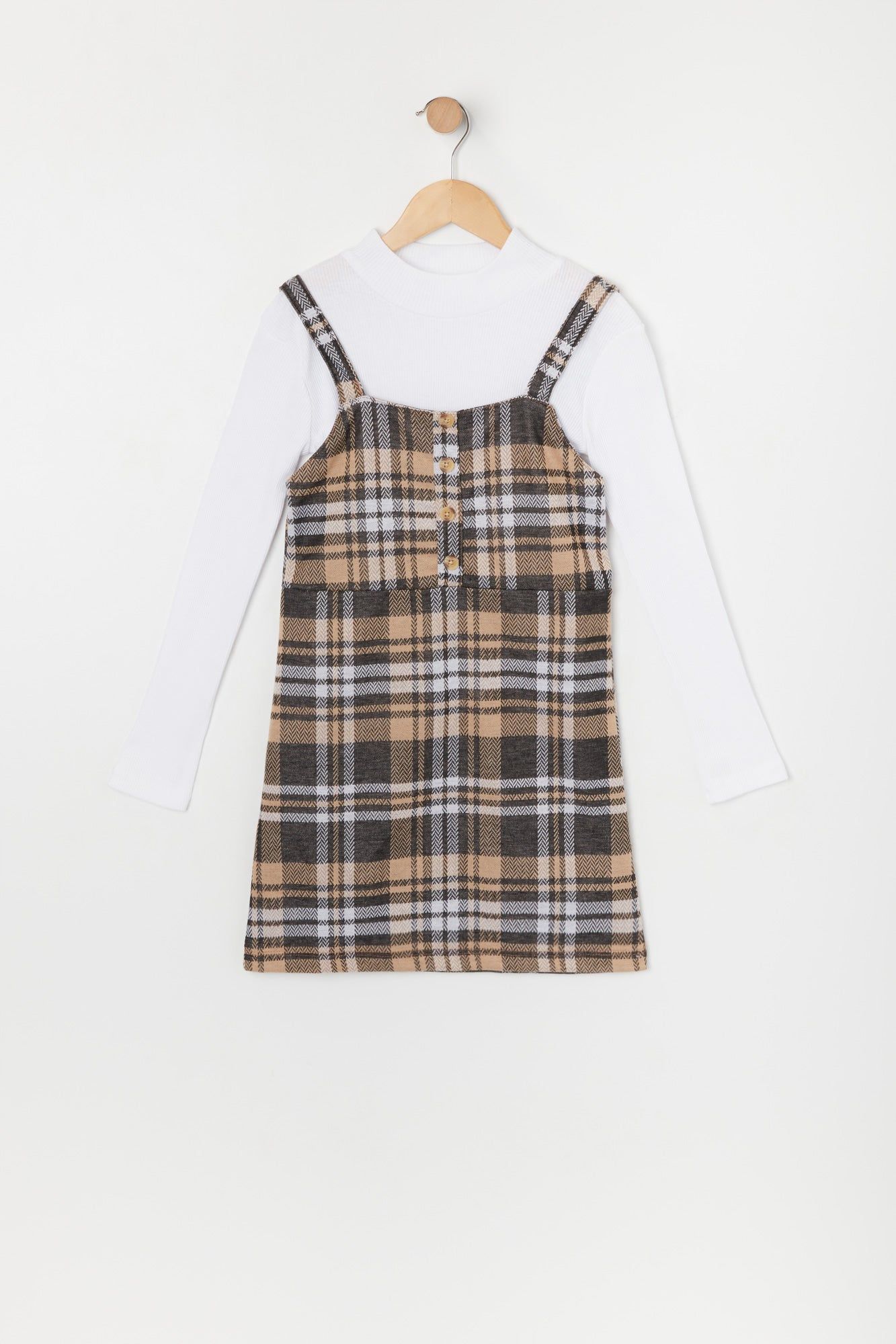 Girls Plaid Pinafore Combo Dress sold by Urban Planet product image thumbnail 3