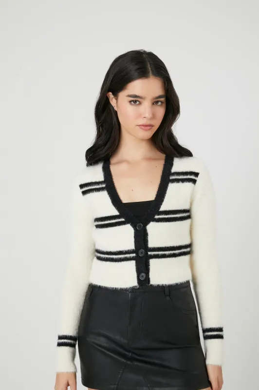 Fuzzy Knit Striped Cardigan sold by Urban Planet