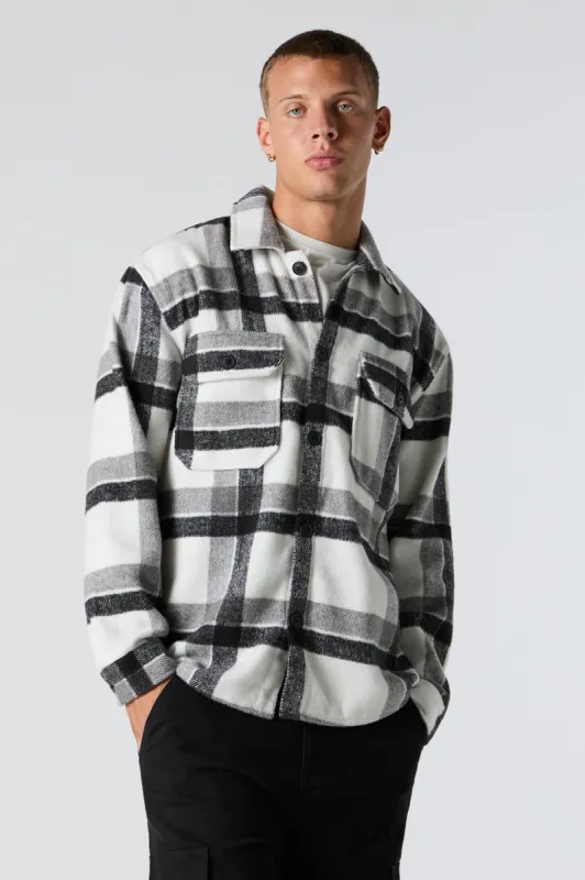 Plaid Button Front Shacket sold by Urban Planet